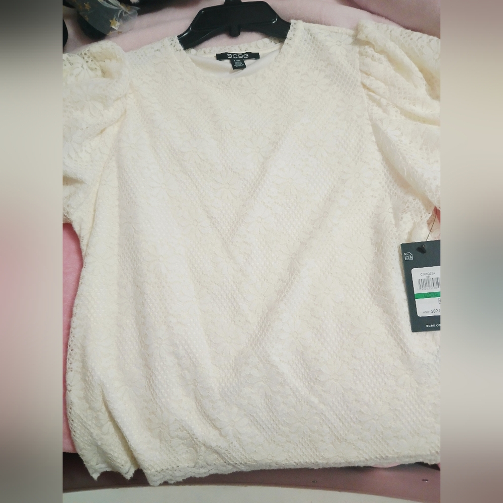 BCBG Cream Floral Lace Blouse